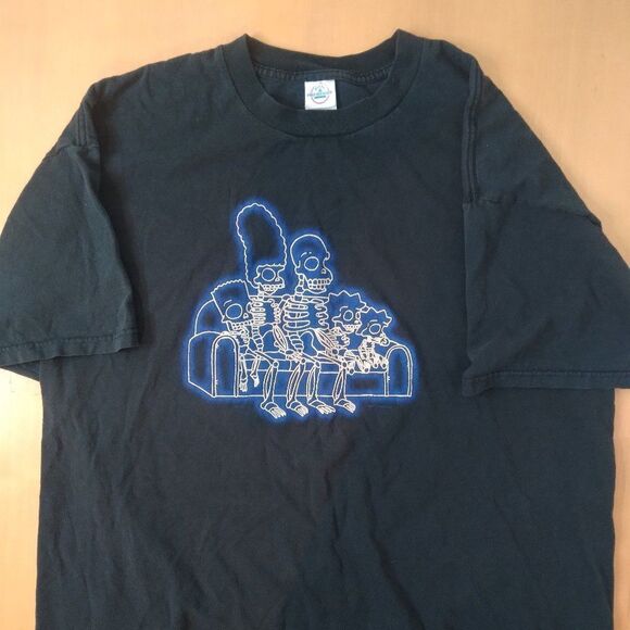 Vintage Simpsons Couch Skeletons Glow In Dark T-Shirt - Picture 2 of 9